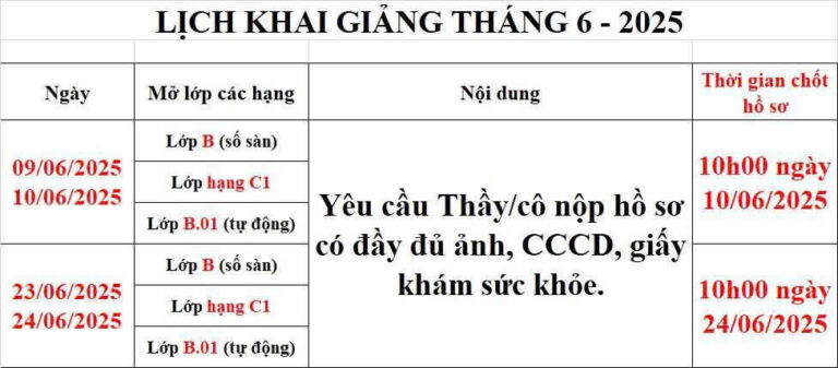 Khóa Ô TÔ khai giảng Tháng 6-2025