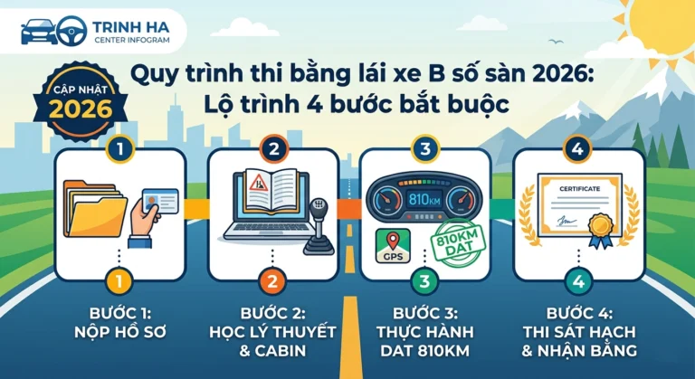 Quy trình thi bằng lái xe B số sàn 2026: Lộ trình 4 bước bắt buộc