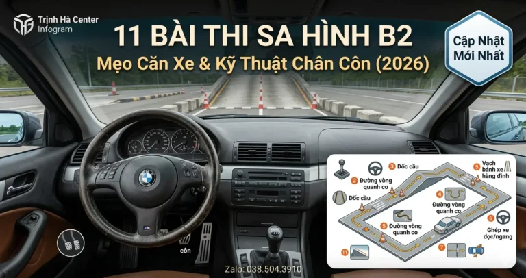11 Bài Thi Sa Hình B2: Mẹo Căn Xe Thực Chiến & Đậu 100% Cập nhật 2026